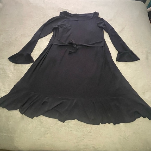 SYMPLI bell sleeve ruffle long cardi size 8 navy EUC - Picture 5 of 8